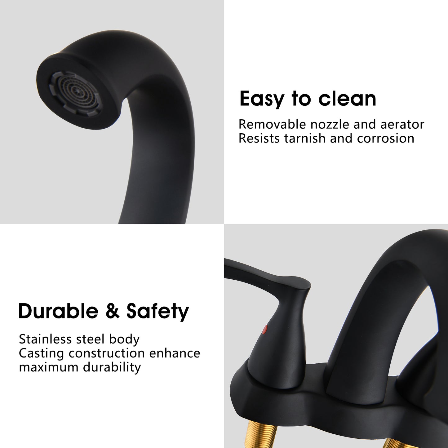 Bathroom Centerset Sink Faucet Matte Black Double Handles With Pop-up Drain W122460800