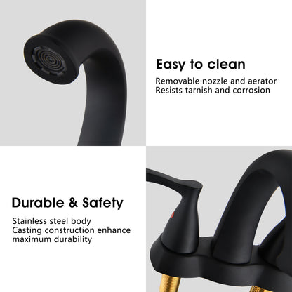 Bathroom Centerset Sink Faucet Matte Black Double Handles With Pop-up Drain W122460800