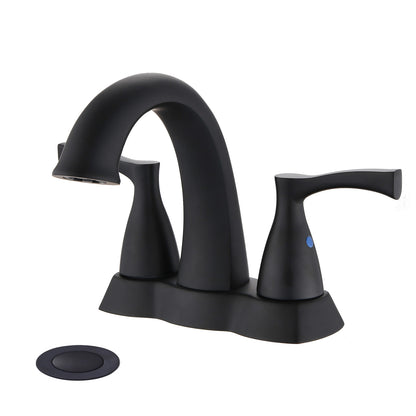 Bathroom Centerset Sink Faucet Matte Black Double Handles With Pop-up Drain W122460800
