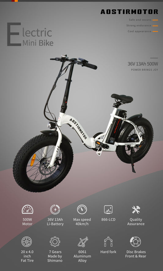 500W Folding 20-Inch Fat Tire Electric Bike 25 mph 36V 13Ah Lithium Battery Adult