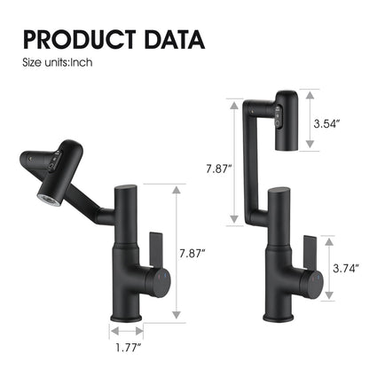 Bathroom Single Hole Sink Faucet Matte Black Two Handles Rotable Spout W121765120