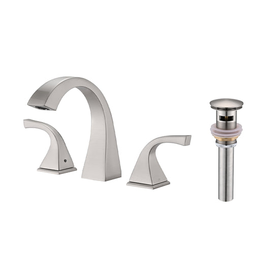 Bathroom Widespread Three Hole Sink Faucet Brushed Nickel Two Handles With Pop-up Drain W122465392