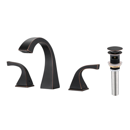 Bathroom Widespread Three Hole Sink Faucet Matte Black Two Handles With Pop-up Drain W122465398