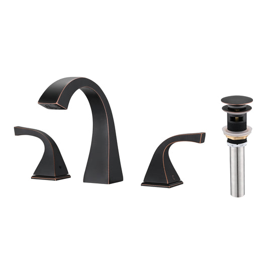 Bathroom Widespread Three Hole Sink Faucet Matte Black Two Handles With Pop-up Drain W122465398