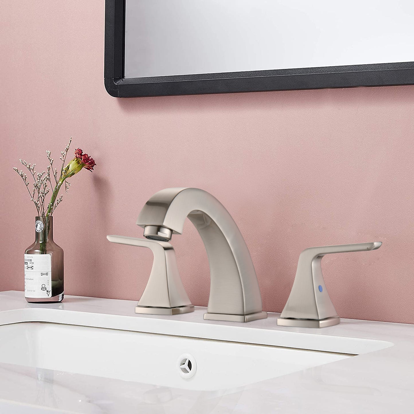 Bathroom Widespread Three Hole Sink Faucet Brushed Nickel Two Handles With Pop-up Drain W122466216