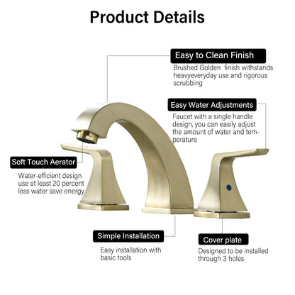 Bathroom Widespread Three Hole Sink Faucet Gold Two Handles With Pop-up Drain W122466657
