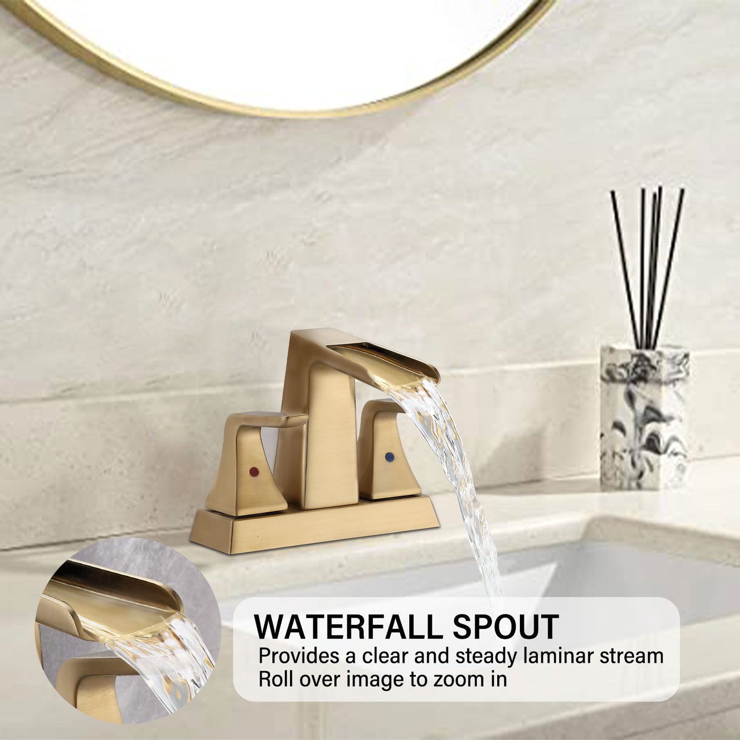 Bathroom Centerset Sink Faucet Gold Two Handle With Pop-up Drain W122466880