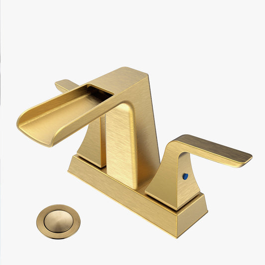 Bathroom Centerset Sink Faucet Gold Two Handle With Pop-up Drain W122466880