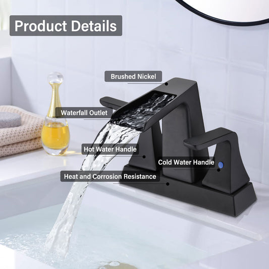 Bathroom Centerset Sink Faucet Matte Black Double Handles With Pop-up Drain W122467237