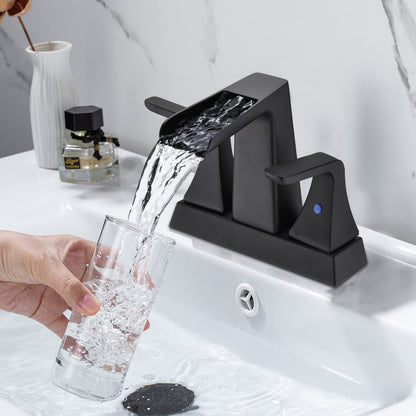 Bathroom Centerset Sink Faucet Matte Black Double Handles With Pop-up Drain W122467237