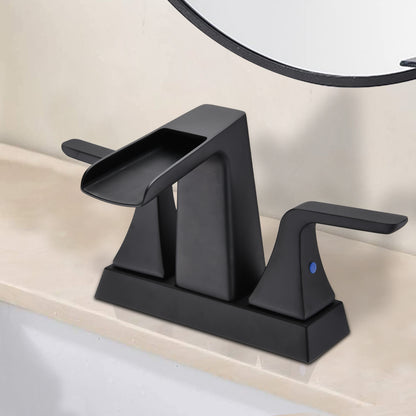 Bathroom Centerset Sink Faucet Matte Black Double Handles With Pop-up Drain W122467237
