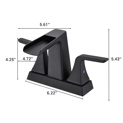 Bathroom Centerset Sink Faucet Matte Black Double Handles With Pop-up Drain W122467237
