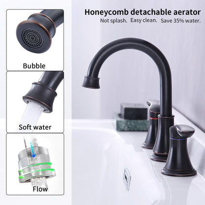 Bathroom Widespread Three Hole Sink Faucet Matte Black Two Handles With Pop-up Drain W108368826