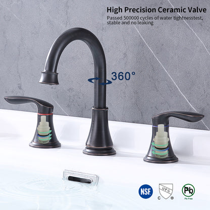 Bathroom Widespread Three Hole Sink Faucet Matte Black Two Handles With Pop-up Drain W108368826