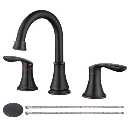 Bathroom Widespread Three Hole Sink Faucet Matte Black Two Handles With Pop-up Drain W108368826