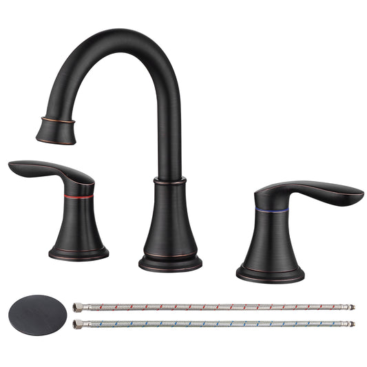 Bathroom Widespread Three Hole Sink Faucet Matte Black Two Handles With Pop-up Drain W108368826