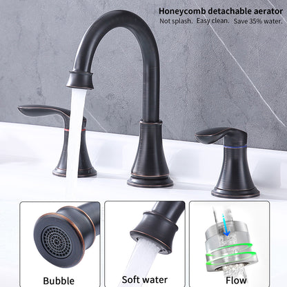 Bathroom Widespread Three Hole Sink Faucet Matte Black Two Handles With Pop-up Drain W108368826