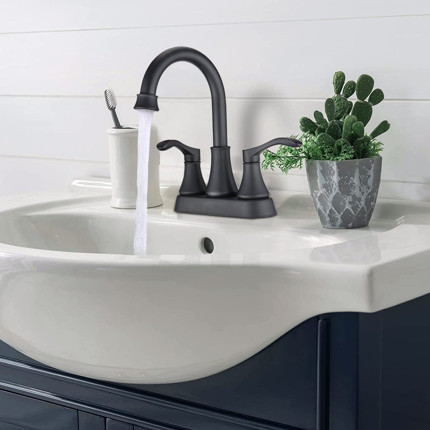 Bathroom Centerset Sink Faucet Matte Black Double Handles With Pop-up Drain W122470262