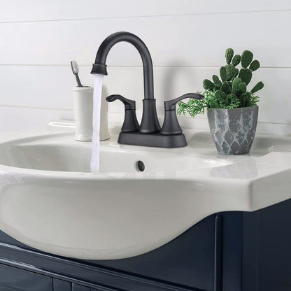 Bathroom Centerset Sink Faucet Matte Black Double Handles With Pop-up Drain W122470262