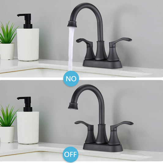 Bathroom Centerset Sink Faucet Matte Black Double Handles With Pop-up Drain W122470262