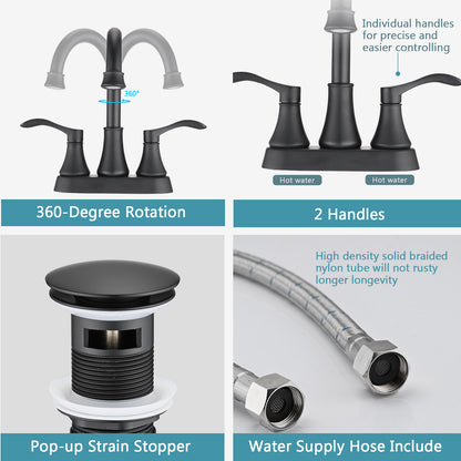 Bathroom Centerset Sink Faucet Matte Black Double Handles With Pop-up Drain W122470262