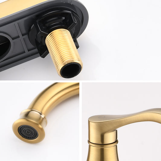 Bathroom Centerset Sink Faucet Gold Double Handles With Pop-up Drain W122470331