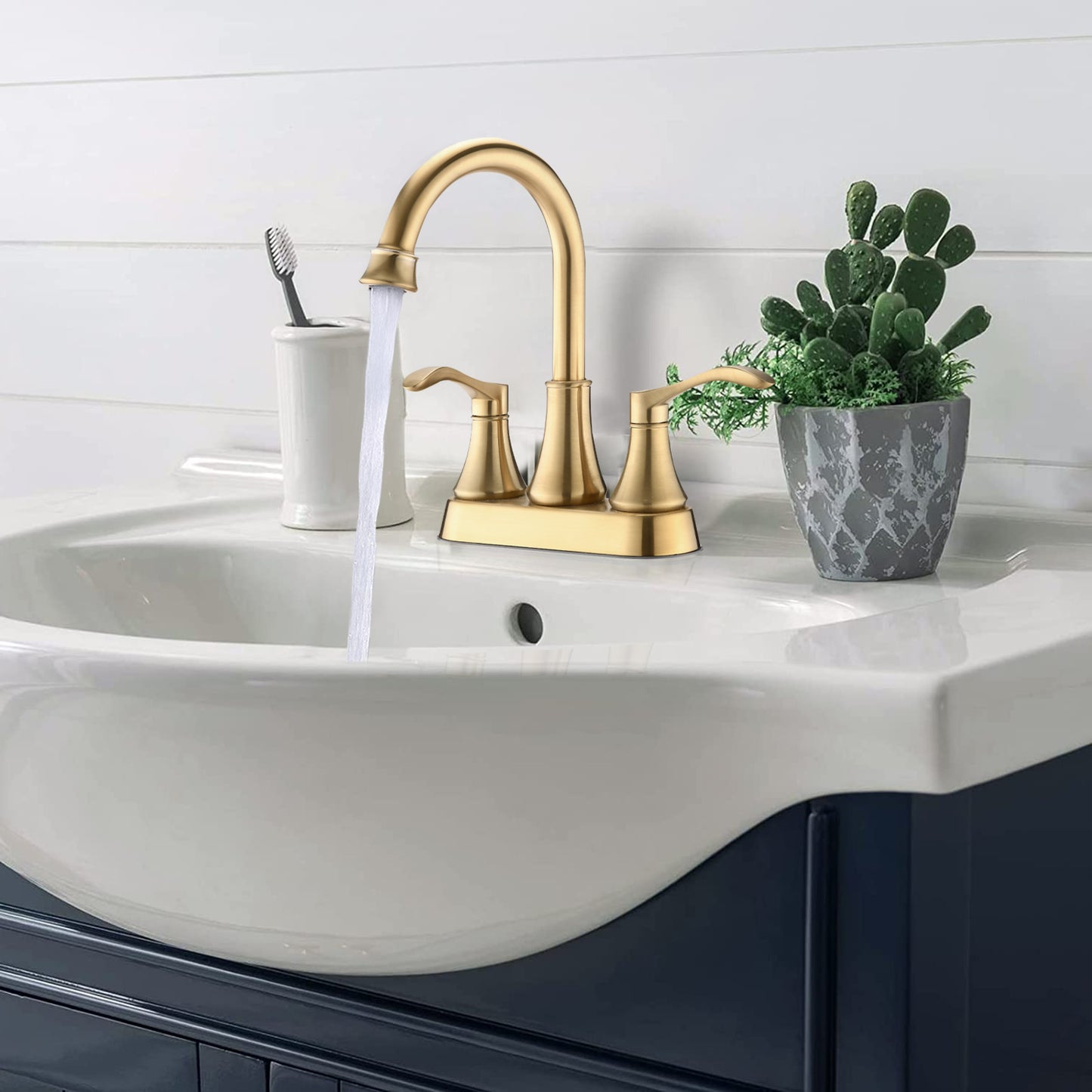 Bathroom Centerset Sink Faucet Gold Double Handles With Pop-up Drain W122470331