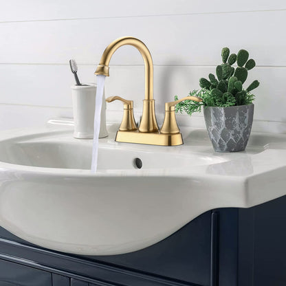 Bathroom Centerset Sink Faucet Gold Double Handles With Pop-up Drain W122470331