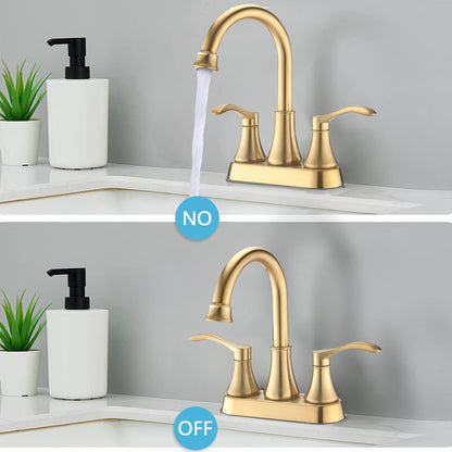 Bathroom Centerset Sink Faucet Gold Double Handles With Pop-up Drain W122470331