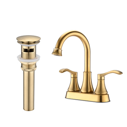 Bathroom Centerset Sink Faucet Gold Double Handles With Pop-up Drain W122470331