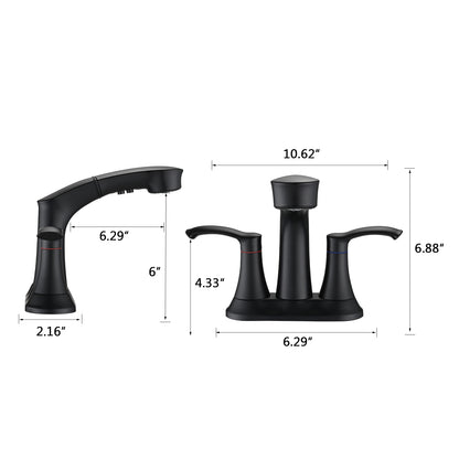 Bathroom Centerset Pull Out Sink Faucet Matte Black Double Handle W122470435