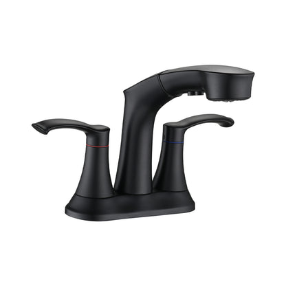 Bathroom Centerset Pull Out Sink Faucet Matte Black Double Handle W122470435
