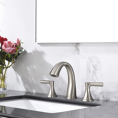 Bathroom Widespread Three Hole Sink Faucet Brushed Nickel Two Handles With Pop-up Drain Round W122471404