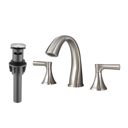 Bathroom Widespread Three Hole Sink Faucet Brushed Nickel Two Handles With Pop-up Drain Round W122471404