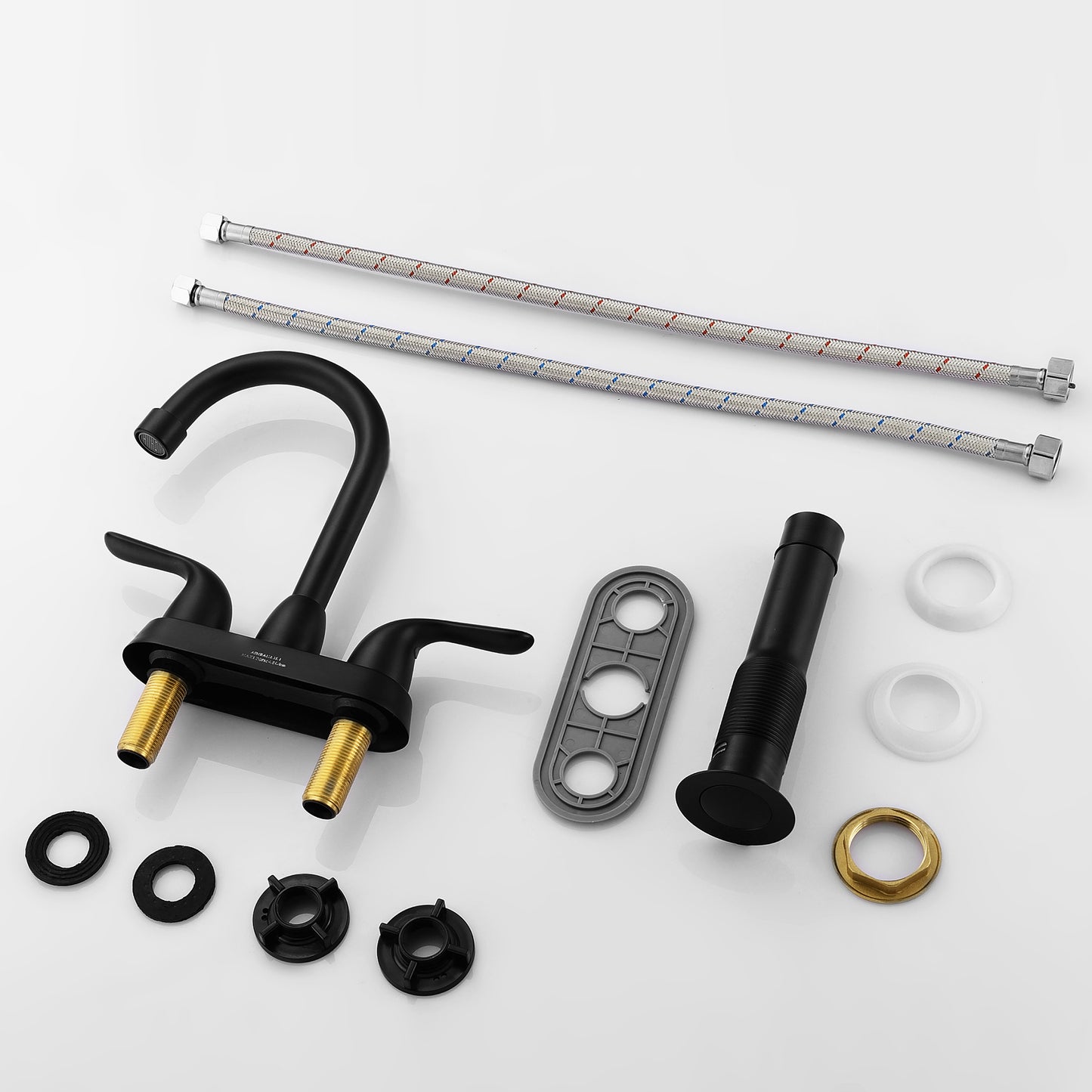 Bathroom Centerset Sink Faucet Matte Black Double Handles With Pop-up Drain W124372192