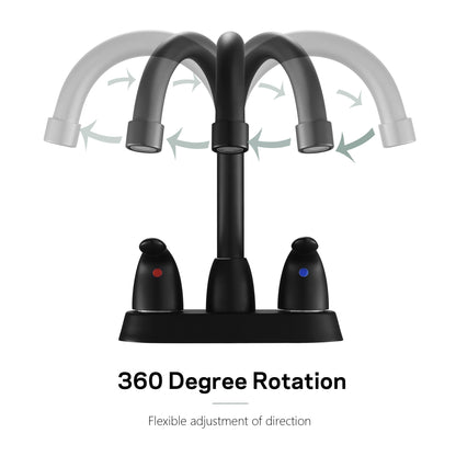 Bathroom Centerset Sink Faucet Matte Black Double Handles With Pop-up Drain W124372192