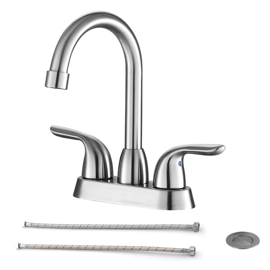 Bathroom Widespread Three Hole Sink Waterfall Faucet Brushed Nickel Two Handles With Pop-up Drain W124372194