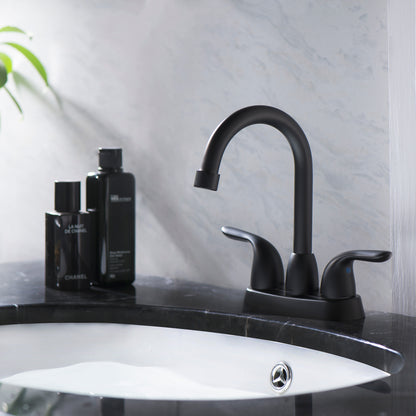 Bathroom Centerset Sink Faucet Matte Black Double Handles With Pop-up Drain W124372192