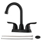 Bathroom Centerset Sink Faucet Matte Black Double Handles With Pop-up Drain W124372192