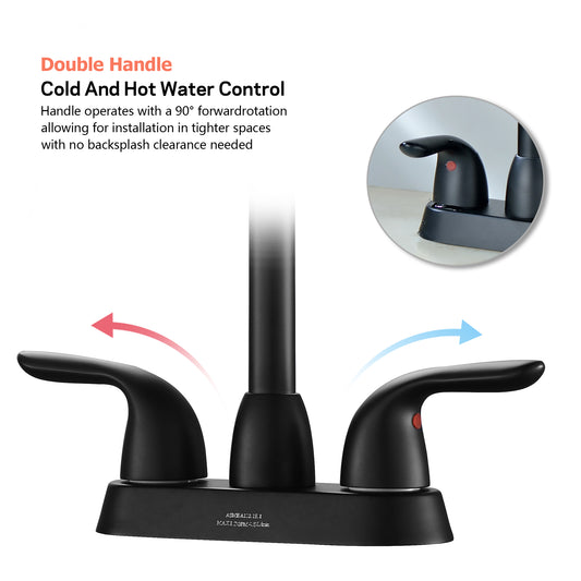 Bathroom Centerset Sink Faucet Matte Black Double Handles With Pop-up Drain W124372192