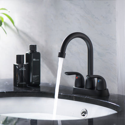 Bathroom Centerset Sink Faucet Matte Black Double Handles With Pop-up Drain W124372192
