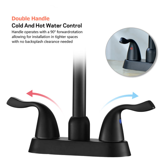 Bathroom Centerset Sink Faucet Matte Black Double Handles With Pop-up Drain W124379893