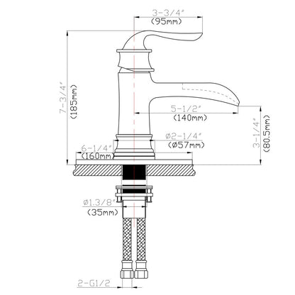 Bathroom Single Hole or Three Holes Waterfall Sink Faucet Brushed Nickel Single Handle with Deck Plate and Pop-up Drain W124379896