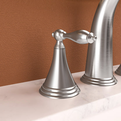 Bathroom Widespread Three Hole Sink Faucet Brushed Nickel Two Handles With Pop-up Drain Round W124379953