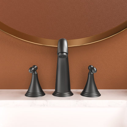 Bathroom Widespread Three Hole Sink Faucet Matte Black Two Handles With Pop-up Drain Round W124379942