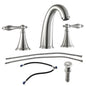 Bathroom Widespread Three Hole Sink Faucet Brushed Nickel Two Handles With Pop-up Drain Round W124379953