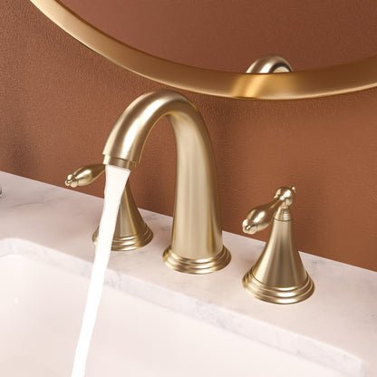 Bathroom Widespread Three Hole Sink Faucet Gold Two Handles With Pop-up Drain Round W124379943