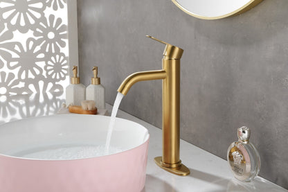 Bathroom Single Hole or Three Hole Vessel Sink Faucet Brushed Gold Single Handle With Deck Plate  W127264940