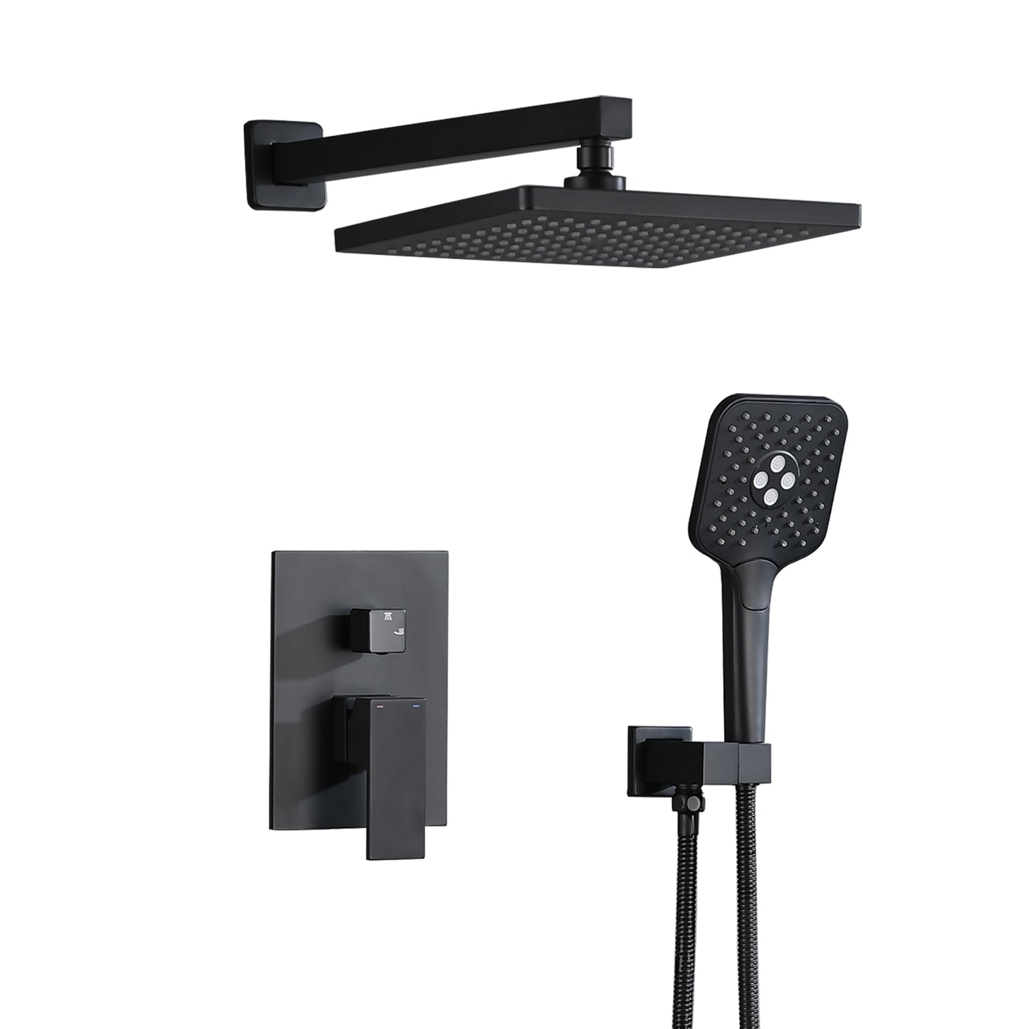 Shower system with Concealed Valve, Wall Mounted Shower Faucet Set for Bathroom, High Pressure 10-inch Rain Shower head and 3-Setting Handheld Shower Head Set,Matte Black