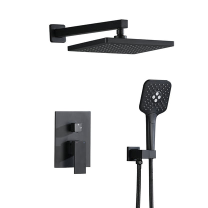 Shower system with Concealed Valve, Wall Mounted Shower Faucet Set for Bathroom, High Pressure 10-inch Rain Shower head and 3-Setting Handheld Shower Head Set,Matte Black